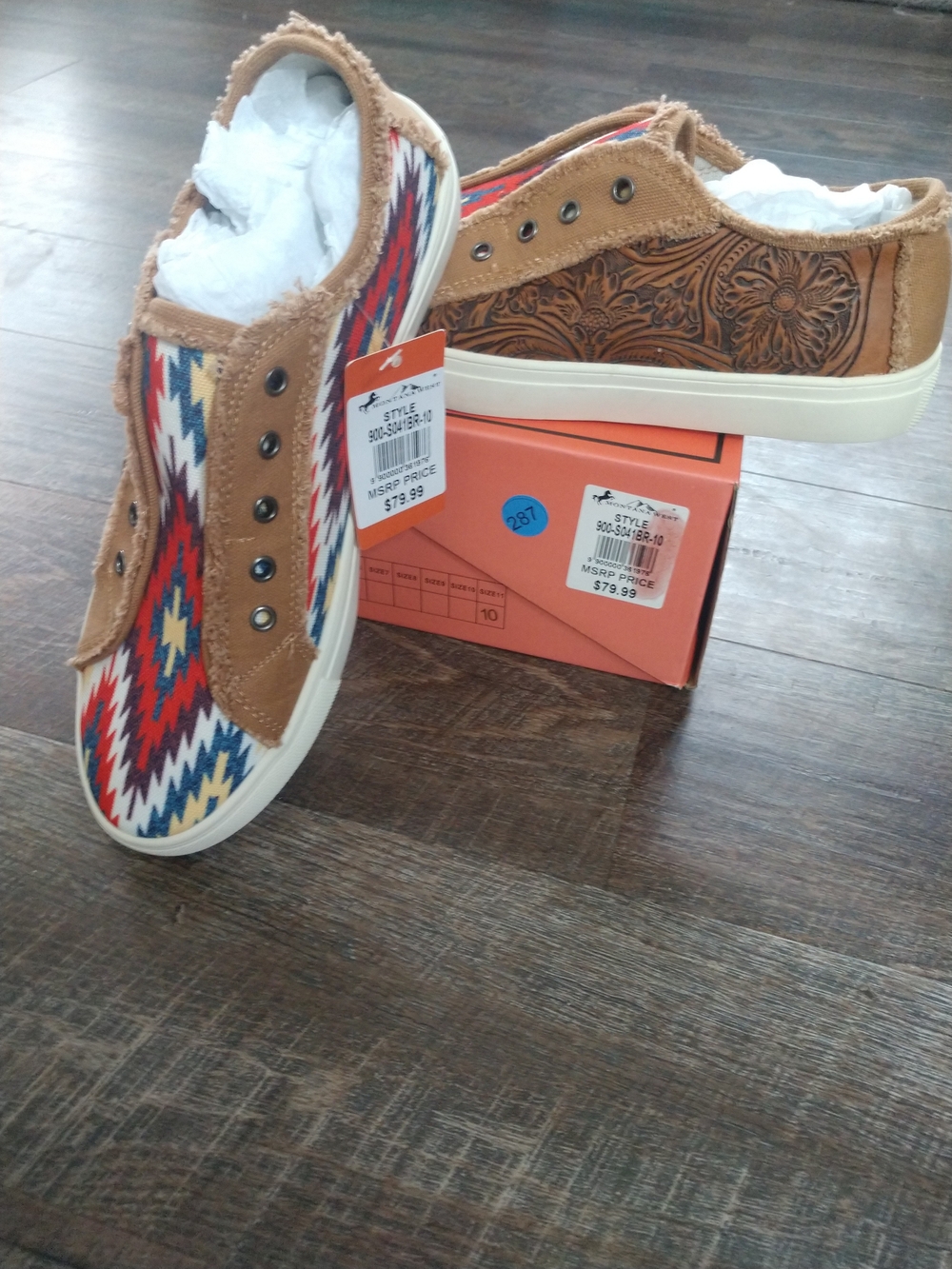 Women's Slip-On Sneakers  Tan Tooled Leather and Multicolor  Montana West